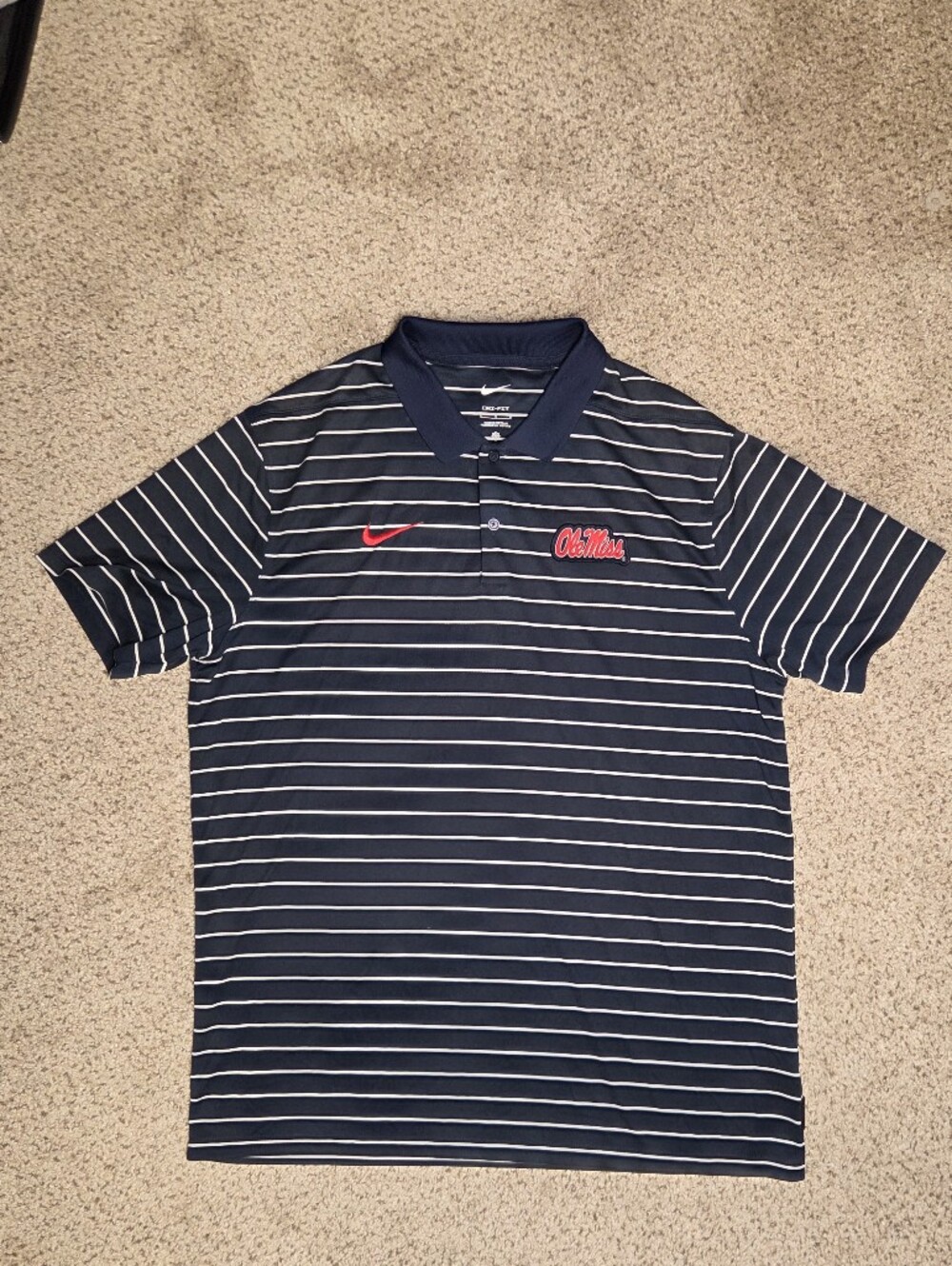 Nike Dri-fit Ole Miss Rebels College Golf Polo Navy Blue Cardinal Red Mens Large